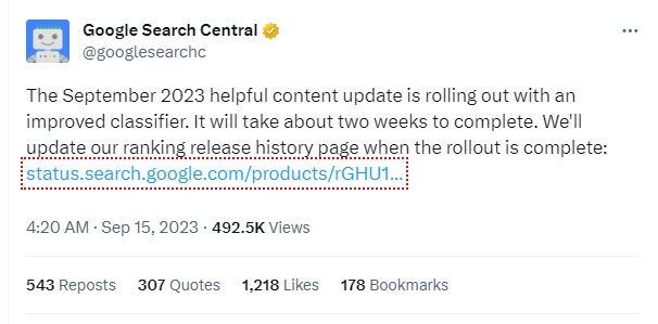 Google September 2023 Helpful Content Update